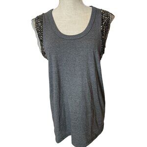 Naima Gray Sleeveless Tank Top Rhinestone Embellished Shoulders Size M